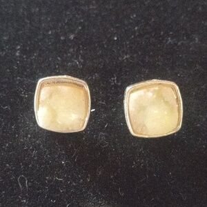 Elegant White/Cream Faux Crystal Stone Square Earrings